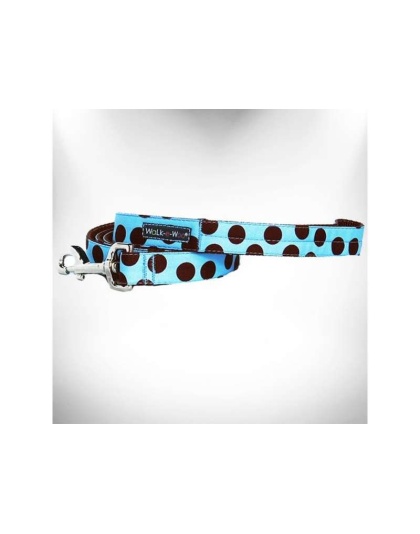 Brown Dot on Lt Blue - Polka Dot Dog Leads  - REGULAR Lead 1" width- 5' length