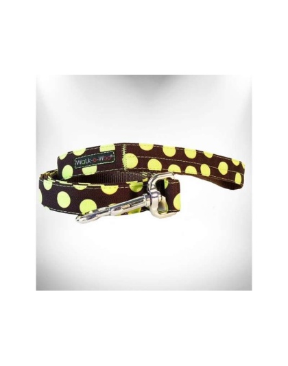 Green Dot on Brown - Polka Dot Dog Leads  - THIN Lead 5/8" width- 5' length