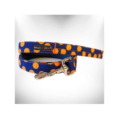 Orange Dot on Blue - Polka Dot Dog Leads  - REGULAR Lead 1" width- 5' length