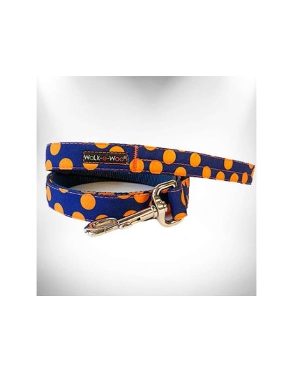 Orange Dot on Blue - Polka Dot Dog Leads  - REGULAR Lead 1" width- 5' length