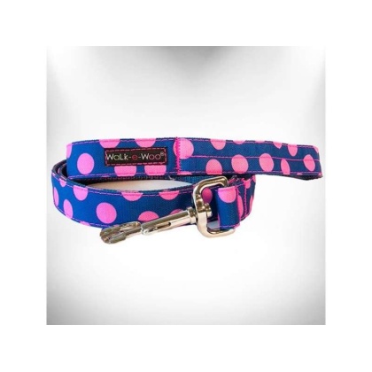 Pink Dot on Blue - Polka Dot Dog Leads  - REGULAR Lead 1" width- 5' length