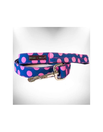 Pink Dot on Blue - Polka Dot Dog Leads  - THIN Lead 5/8" width- 5' length
