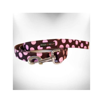 Pink Dot on Brown - Polka Dot Dog Leads  - REGULAR Lead 1" width- 5' length