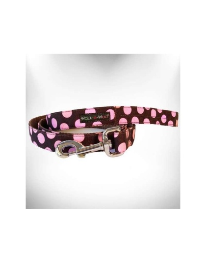 Pink Dot on Brown - Polka Dot Dog Leads  - THIN Lead 5/8" width- 5' length