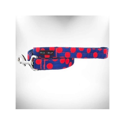 Red Dot on Blue - Polka Dot Dog Leads  - THIN Lead 5/8" width- 5' length