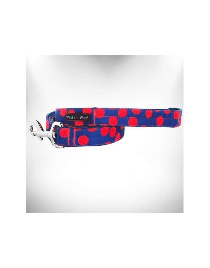 Red Dot on Blue - Polka Dot Dog Leads  - THIN Lead 5/8" width- 5' length