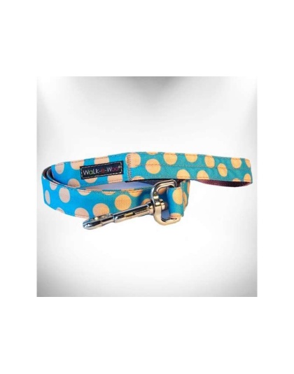 Tan Dots on Turquoise - Polka Dot Dog - Tan Dots Leads  - REGULAR Lead 1" width- 5' length