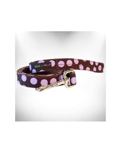 Purple Dot on Brown - Polka Dot Dog Leads  - REGULAR Lead 1" width- 5' length