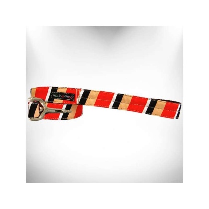 Red/Tan  - Stripes Dog Leash - THIN 5/8" width- 5' long