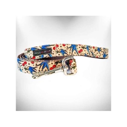 Bluebird & Cherries - Tattoo Dog Leads  - REGULAR Lead 1" width- 5' length