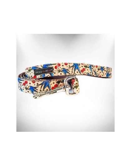 Bluebird & Cherries - Tattoo Dog Leads  - REGULAR Lead 1" width- 5' length