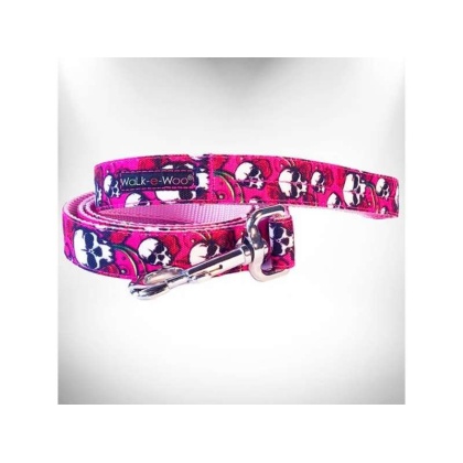 Pink Skulls n' Roses - Tattoo Dog Leads  - REGULAR Lead 1" width- 5' length