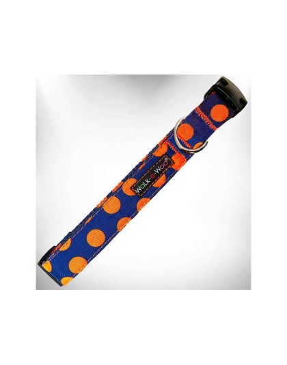 Orange Dot on Blue - Polka Dot Dog Collars - M 1" width fits 12-18" neck