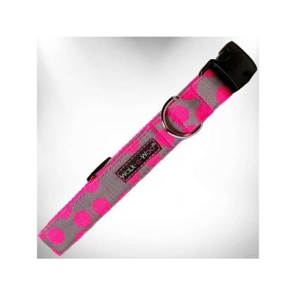 Pink Dot on Grey - Polka Dot Dog - Neon Collars - M 1" width fits 12-18" neck
