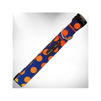 Orange Dot on Blue - Polka Dot Dog Collars - L 1" width fits 14-25" neck