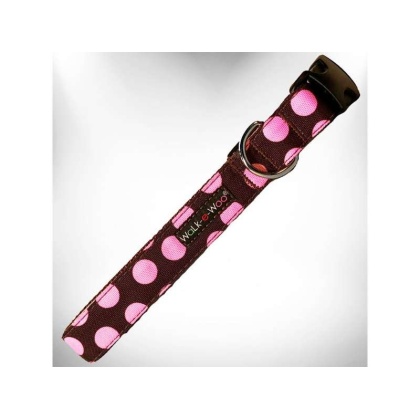 Pink Dot on Brown - Polka Dot Dog Collars - S 3/4" width fits 10-14" neck