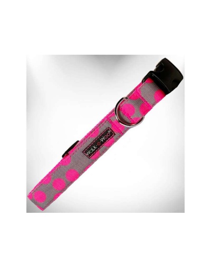Pink Dot on Grey - Polka Dot Dog - Neon Collars - L 1" width fits 14-25" neck