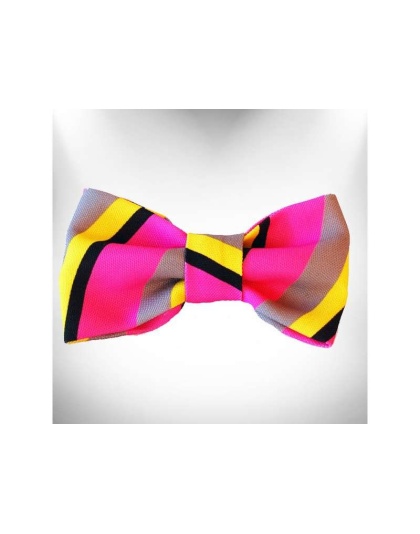 Pink/Grey  - Stripes Doggie Bow Tie - Small 4"x 2"