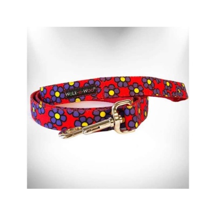 Purple Daisies on Red - Flower Dog Leads  - REGULAR Lead 1" width- 5' length