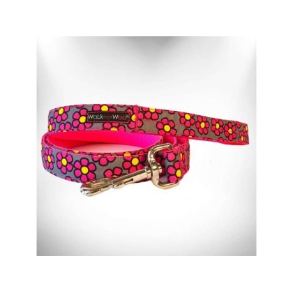 Pink Daisies on Grey - Flower Dog Leads  - REGULAR Lead 1" width- 5' length