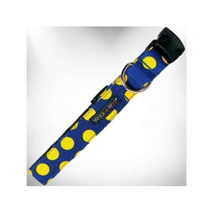 Yellow Dot on Blue - Polka Dot Dog Collars - XL 1.5" wide fits 18-28" neck
