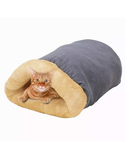 Grey - GOOPAWS 4 in 1 Self Warming Burrow Cat Bed, Pet Hideway Sleeping Cuddle Cave - 22" x14" x10"
