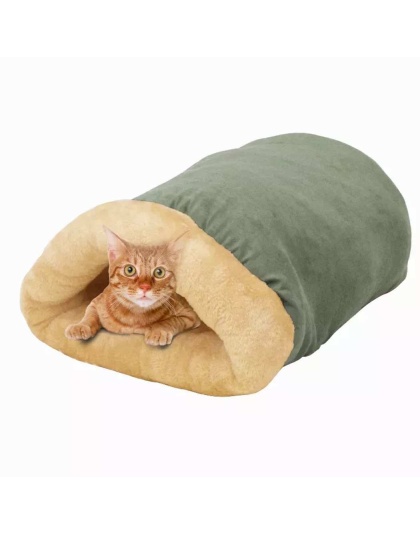 Sage Green - GOOPAWS 4 in 1 Self Warming Burrow Cat Bed, Pet Hideway Sleeping Cuddle Cave - 22" x14" x10"