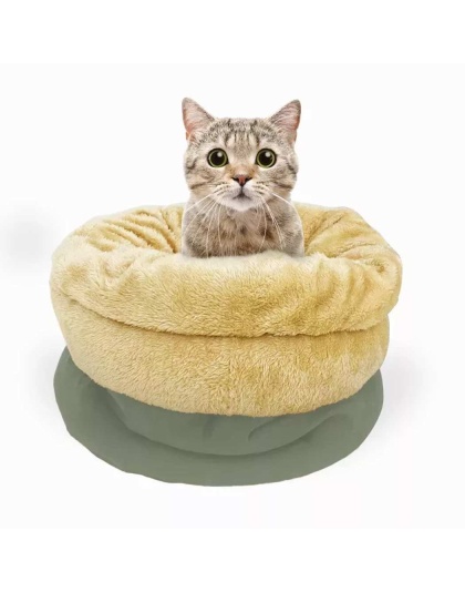 Sage Green - GOOPAWS 4 in 1 Self Warming Burrow Cat Bed, Pet Hideway Sleeping Cuddle Cave - 22" x14" x10"