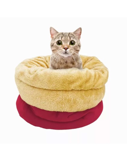 Burgundy - GOOPAWS 4 in 1 Self Warming Burrow Cat Bed, Pet Hideway Sleeping Cuddle Cave - 22" x14" x10"