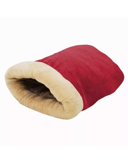 Burgundy - GOOPAWS 4 in 1 Self Warming Burrow Cat Bed, Pet Hideway Sleeping Cuddle Cave - 22" x14" x10"
