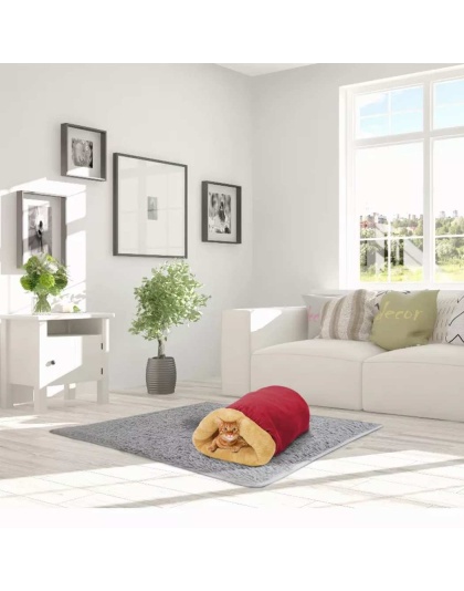 Burgundy - GOOPAWS 4 in 1 Self Warming Burrow Cat Bed, Pet Hideway Sleeping Cuddle Cave - 22" x14" x10"