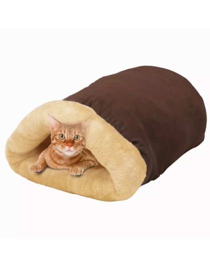Coffee - GOOPAWS 4 in 1 Self Warming Burrow Cat Bed, Pet Hideway Sleeping Cuddle Cave - 22" x14" x10"