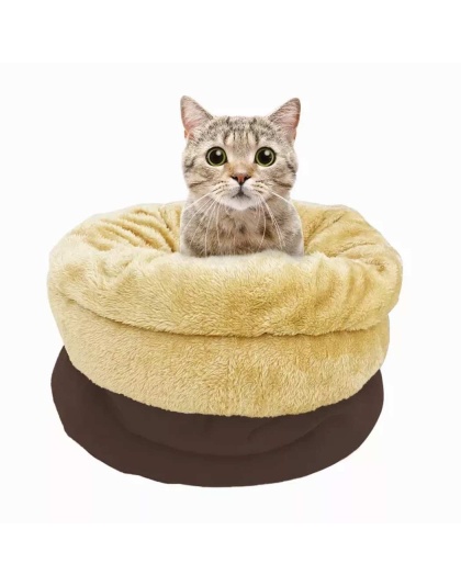 Coffee - GOOPAWS 4 in 1 Self Warming Burrow Cat Bed, Pet Hideway Sleeping Cuddle Cave - 22" x14" x10"
