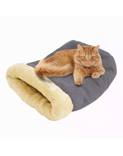 Grey - GOOPAWS 4 in 1 Self Warming Burrow Cat Bed, Pet Hideway Sleeping Cuddle Cave - 22" x14" x10"