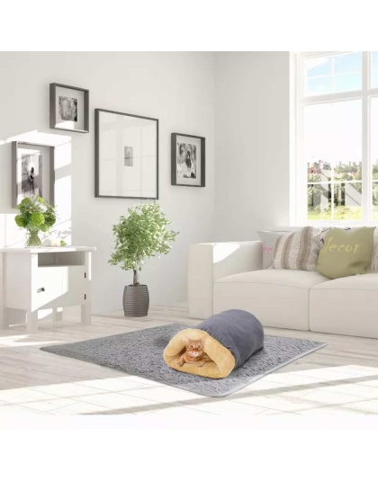 Grey - GOOPAWS 4 in 1 Self Warming Burrow Cat Bed, Pet Hideway Sleeping Cuddle Cave - 22" x14" x10"