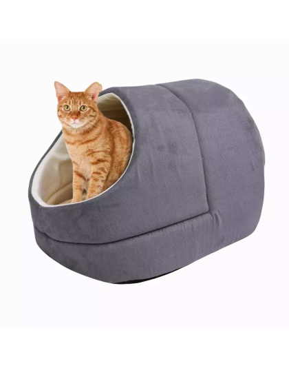 Grey - GOOPAWS Cat Cave for Cat and Warming Burrow Cat Bed, Pet Hideway Sleeping Cuddle Cave - 18" x14" x12"