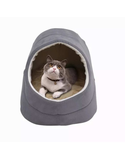 Grey - GOOPAWS Cat Cave for Cat and Warming Burrow Cat Bed, Pet Hideway Sleeping Cuddle Cave - 18" x14" x12"