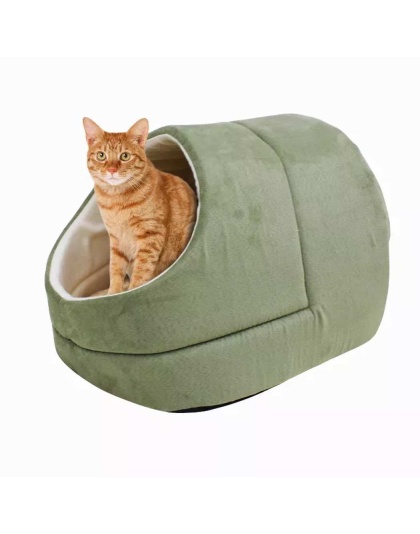 Sage Green - GOOPAWS Cat Cave for Cat and Warming Burrow Cat Bed, Pet Hideway Sleeping Cuddle Cave - 18" x14" x12"