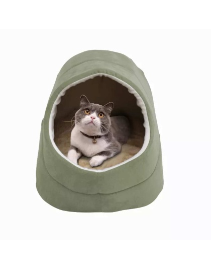 Sage Green - GOOPAWS Cat Cave for Cat and Warming Burrow Cat Bed, Pet Hideway Sleeping Cuddle Cave - 18" x14" x12"