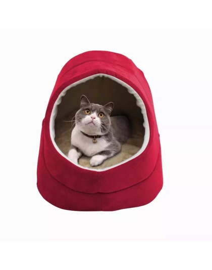 Burgundy - GOOPAWS Cat Cave for Cat and Warming Burrow Cat Bed, Pet Hideway Sleeping Cuddle Cave - 18" x14" x12"