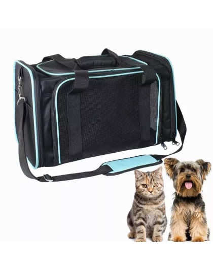 Black / Blue - GOOPAWS Soft-Sided Kennel Pet Carrier for Small Dogs, Cats, Puppy, Airline Approved Cat Carriers Dog Carrier Collapsible, Travel Handbag & Car Seat - 17" x 10" x 11.5"