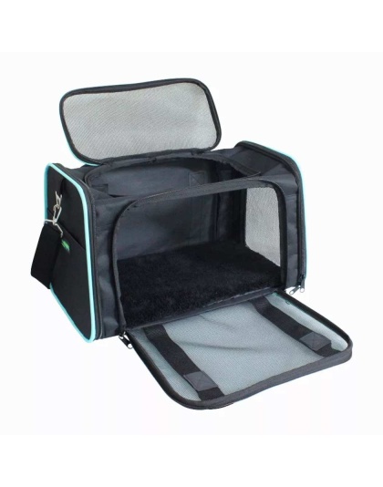 Black / Blue - GOOPAWS Soft-Sided Kennel Pet Carrier for Small Dogs, Cats, Puppy, Airline Approved Cat Carriers Dog Carrier Collapsible, Travel Handbag & Car Seat - 17" x 10" x 11.5"