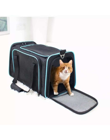 Black / Blue - GOOPAWS Soft-Sided Kennel Pet Carrier for Small Dogs, Cats, Puppy, Airline Approved Cat Carriers Dog Carrier Collapsible, Travel Handbag & Car Seat - 17" x 10" x 11.5"