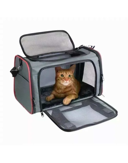 Grey / Red - GOOPAWS Soft-Sided Kennel Pet Carrier for Small Dogs, Cats, Puppy, Airline Approved Cat Carriers Dog Carrier Collapsible, Travel Handbag & Car Seat - 17" x 10" x 11.5"