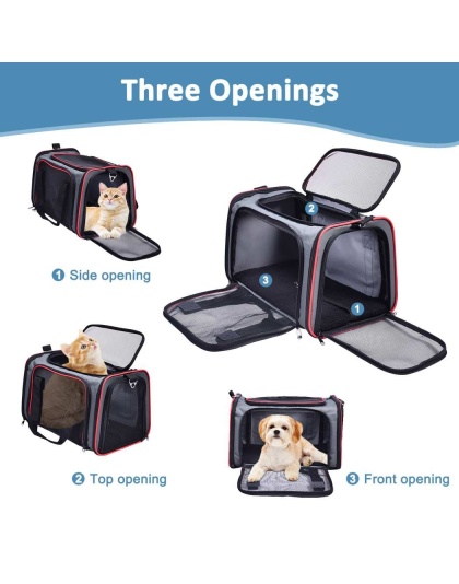 Grey / Red - GOOPAWS Soft-Sided Kennel Pet Carrier for Small Dogs, Cats, Puppy, Airline Approved Cat Carriers Dog Carrier Collapsible, Travel Handbag & Car Seat - 17" x 10" x 11.5"