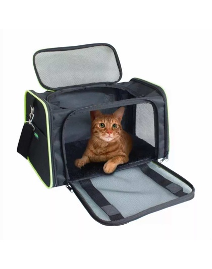 Black / Green - GOOPAWS Soft-Sided Kennel Pet Carrier for Small Dogs, Cats, Puppy, Airline Approved Cat Carriers Dog Carrier Collapsible, Travel Handbag & Car Seat - 17" x 10" x 11.5"