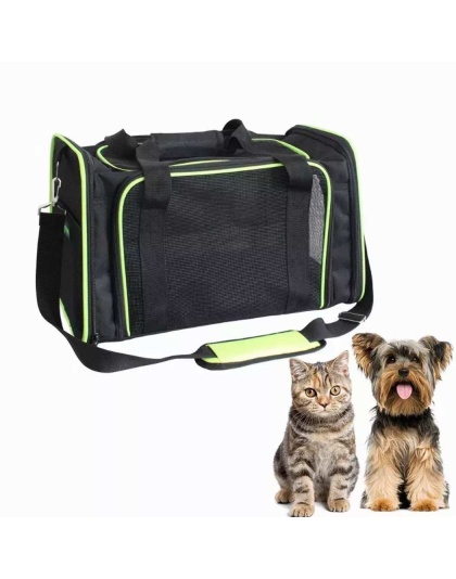 Black / Green - GOOPAWS Soft-Sided Kennel Pet Carrier for Small Dogs, Cats, Puppy, Airline Approved Cat Carriers Dog Carrier Collapsible, Travel Handbag & Car Seat - 17" x 10" x 11.5"