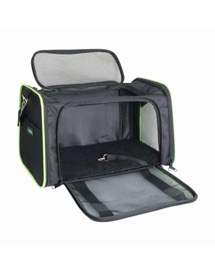 Black / Green - GOOPAWS Soft-Sided Kennel Pet Carrier for Small Dogs, Cats, Puppy, Airline Approved Cat Carriers Dog Carrier Collapsible, Travel Handbag & Car Seat - 17" x 10" x 11.5"
