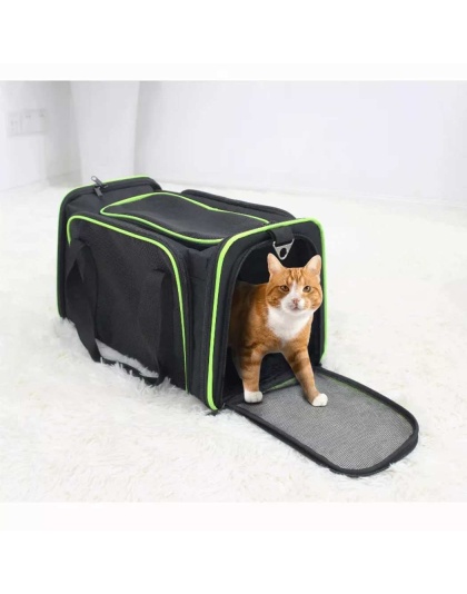 Black / Green - GOOPAWS Soft-Sided Kennel Pet Carrier for Small Dogs, Cats, Puppy, Airline Approved Cat Carriers Dog Carrier Collapsible, Travel Handbag & Car Seat - 17" x 10" x 11.5"