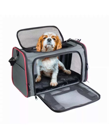 Grey / Red - GOOPAWS Soft-Sided Kennel Pet Carrier for Small Dogs, Cats, Puppy, Airline Approved Cat Carriers Dog Carrier Collapsible, Travel Handbag & Car Seat - 19" x 12" x 12"